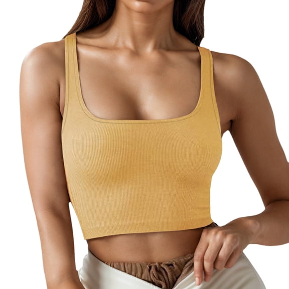 Lixiuxyad Summer Womens Tank Tops New European And Style Women's Clothing Solid Color Fashion Trend Sexy Thread Short Vest(Yellow XXL)