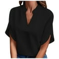 thumbnail image 1 of Lixiuxyad T Shirts For Women Women's Cold Shoulder Tops Summer Fashion Short Sleeve V Neck Casual Loose Solid Color Blouse Shirts,Black L, 1 of 5