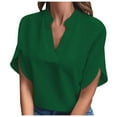 thumbnail image 1 of Lixiuxyad T Shirts For Women Women's Cold Shoulder Tops Summer Fashion Short Sleeve V Neck Casual Loose Solid Color Blouse Shirts,Green XL, 1 of 5