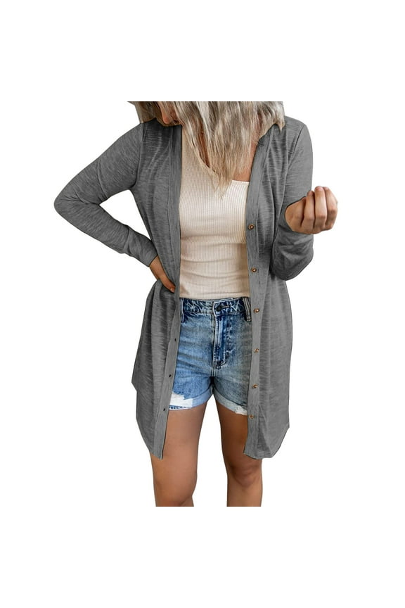 Tan Open Front Cardigan for Women Womens Open Front Lightweight Long Cardigan Button Down Loose Solid Outerwear