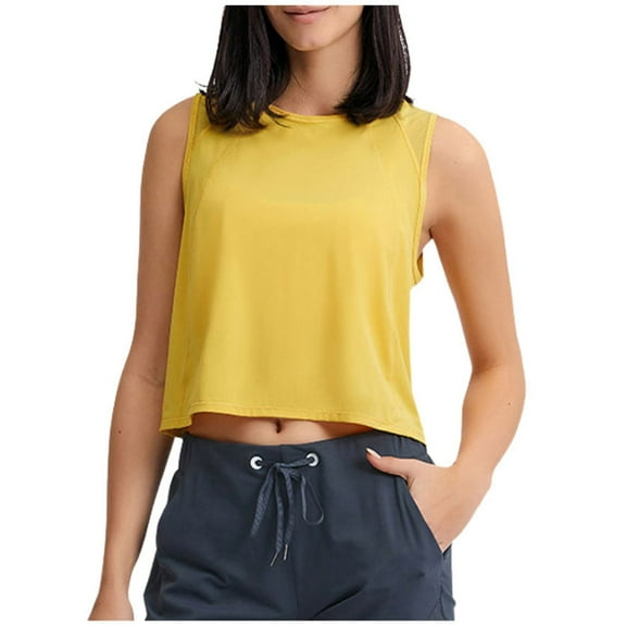 Lixiuxyad Tank Tops Basic Layer Women's Solid Color Light Breathable Ice Silk Smooth Yoga Jacket Hollow Back Loose Leisure Fitness Sports Vest(Yellow S)