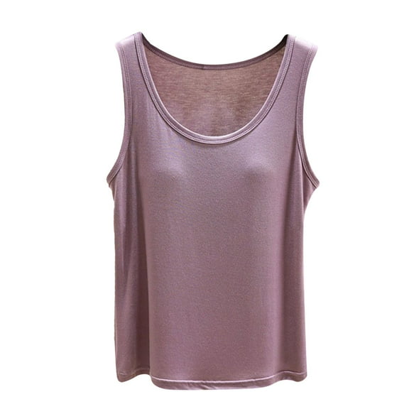 Lixiuxyad Tank Tops With Built In Bras Women's Scoop Neck Sleeveless Knit Ribbed Fitted Casual Crop Tank Top(Purple L)
