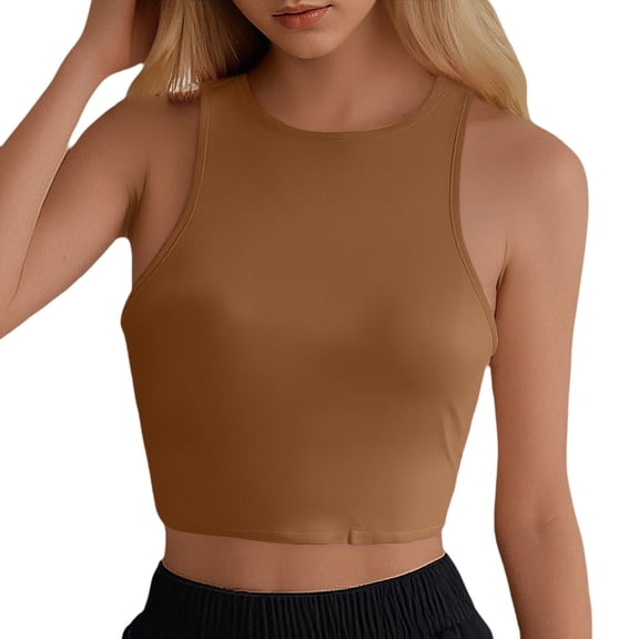 Lixiuxyad Tank Tops Women Ladies Sleeveless T Shirt With T Neck Vest(Brown S)