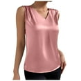 thumbnail image 1 of Lixiuxyad Tank Tops Women Women Summer V Neck Casual Soild Color Satin Sleeveless Basic Vest Shirt Fashionable Simple Sleeveless Top(Pink L), 1 of 6