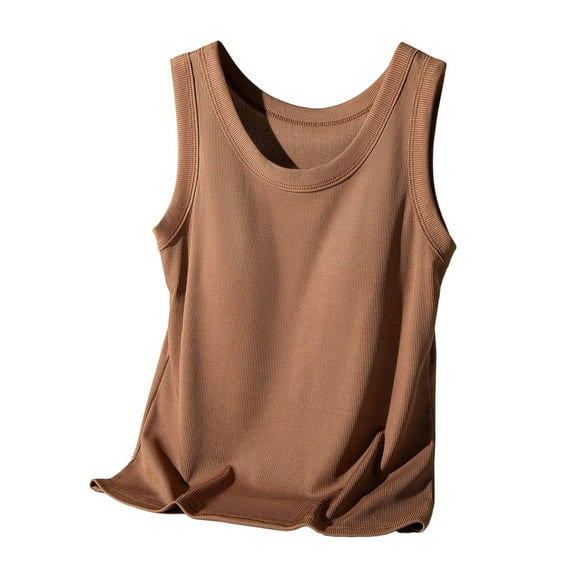 Lixiuxyad Tank Tops Women Women's Scoop Neck Sleeveless Knit Ribbed Fitted Casual Crop Tank Top(Brown L)