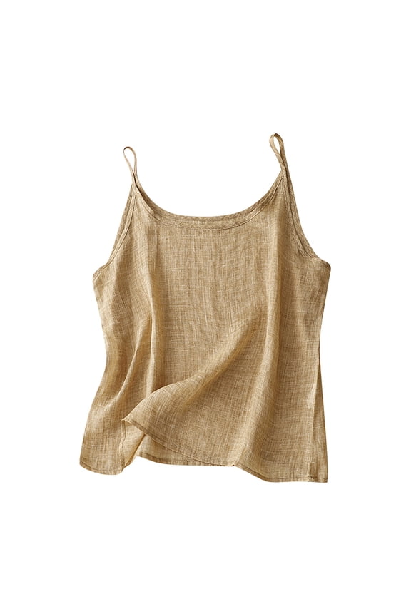 Tank Tops for Women Vintage Linen Women's Top Thin Layering Loose Fit Casual Shirt(Yellow L)