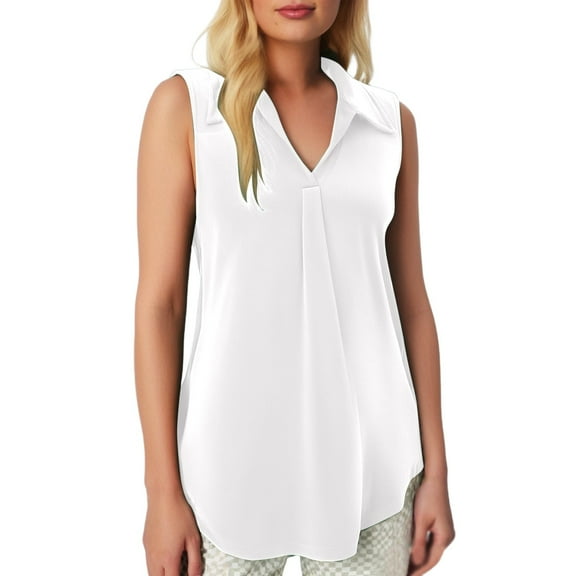 Lixiuxyad Trend Summer Tank Tops Women's Solid Color Casual Sleeveless Pleated T Shirt With Chest Button Detail For Comfortable Everyday Wear(White M)
