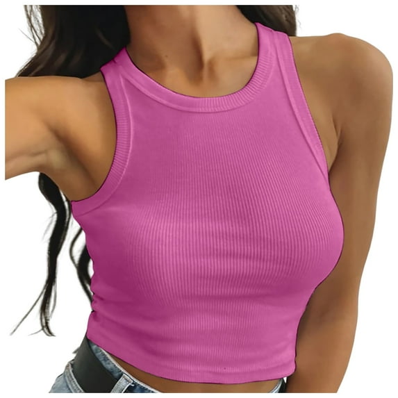 Lixiuxyad Trend Summer Tank Tops Women's Sports Short Crop Sleeveless Tight Fitting I Top(Pink L)