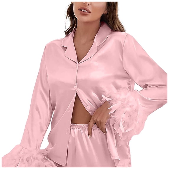 Lixiuxyad Two Piece Pajama Set Women Long Tops Long Set 2 Sleeve Piece Sleepwear Pants Women Suits Sets