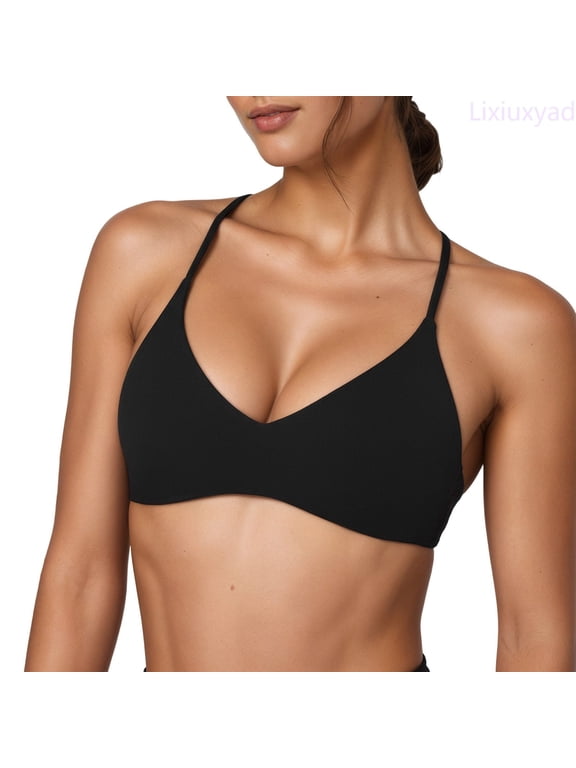 Versatile Strappy Back Sports Bra With Removable Pads For Comfort And Support Seamless Fit For Yoga Gym And Everyday Wear,Bras for Women Black XS