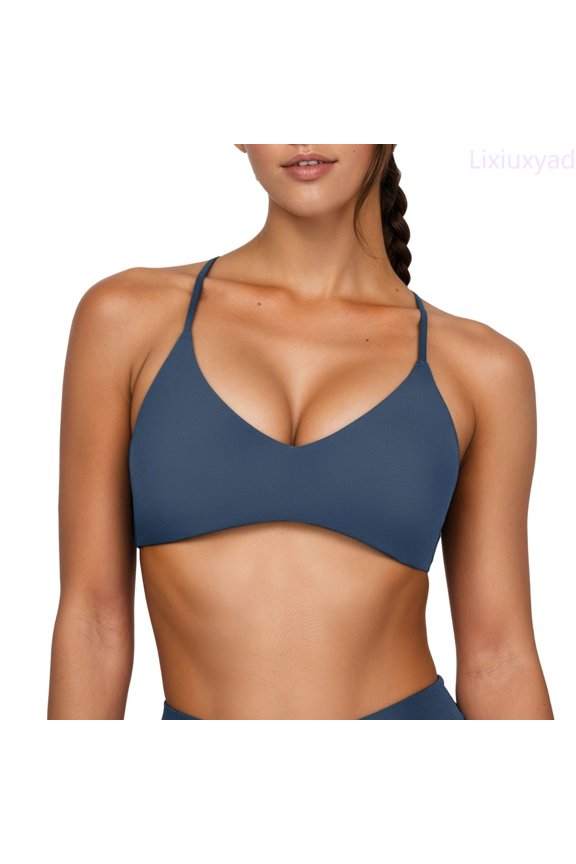Versatile Strappy Back Sports Bra With Removable Pads For Comfort And Support Seamless Fit For Yoga Gym And Everyday Wear,Bras for Women Gray S