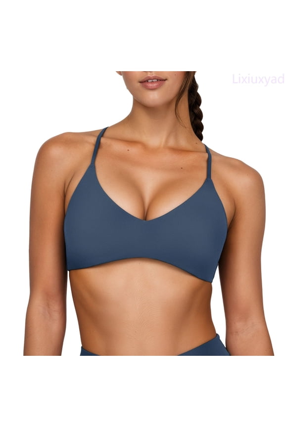 Versatile Strappy Back Sports Bra With Removable Pads For Comfort And Support Seamless Fit For Yoga Gym And Everyday Wear,Bras for Women Gray XL