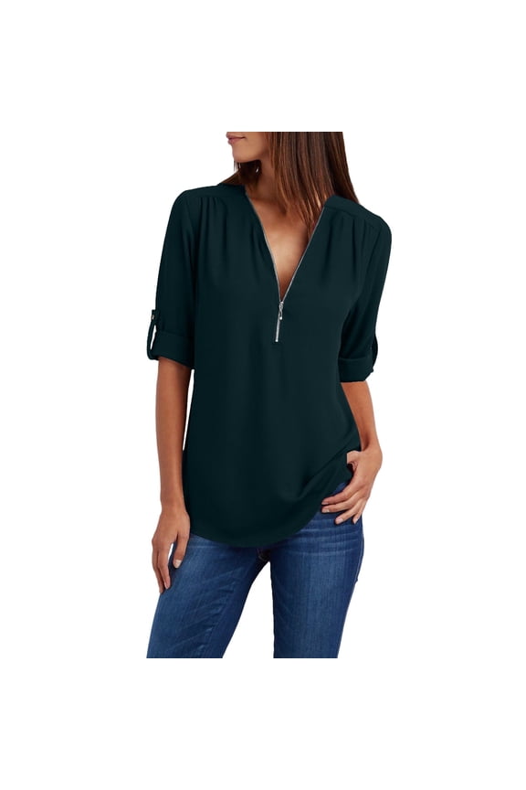 Western Shirts for Women Button Women Ladies Clothing Loose Shirt Chiffon Zipper Long Sleeves Plus Size Tops