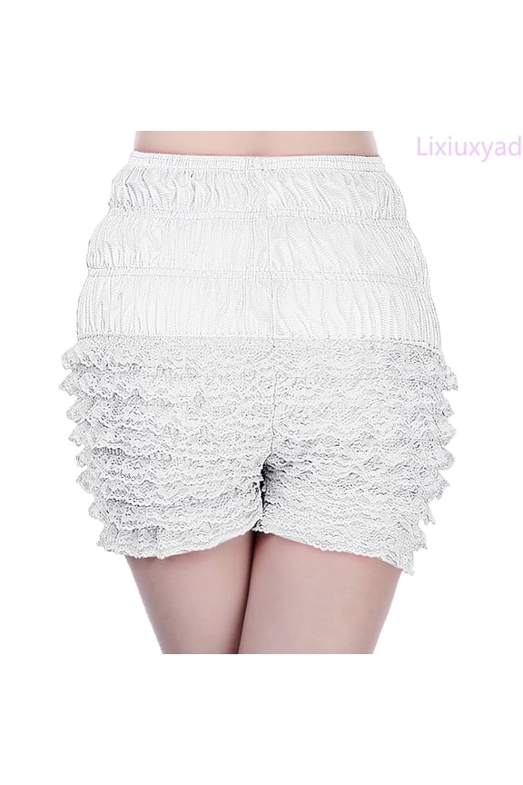 Wide Leg Shorts Women Style Solid Lace Leggings Shorts Multi Layer Lace Splice Bloomers Trousers,White S