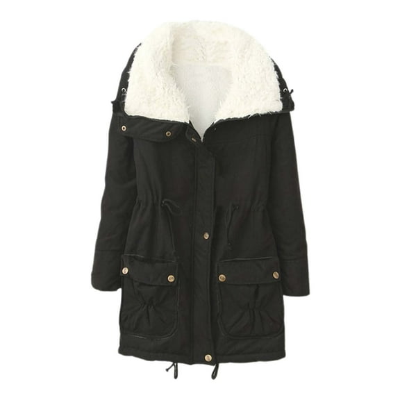 Lixiuxyad Winter Warm Puffer Jacket Women's Long Hooded Coat With Fleece Winter Warm Jacket With Pockets Stylish Outerwear For Cold Weather Black