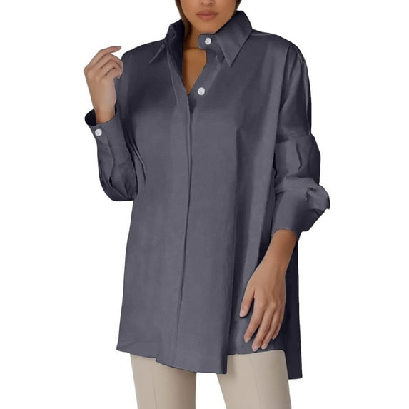 Lixiuxyad Women 3/4 Sleeve Tops And Blouses Women Loose Button Up Long Shirt Blouse Ladies V Neck Lapel Tunic