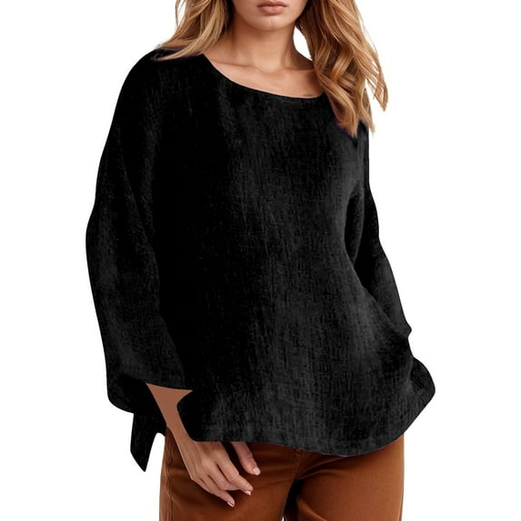 Lixiuxyad Women Athletic T Shirt Women's Long Sleeve Round Neck Solid Color Loose Fit Casual Shirt