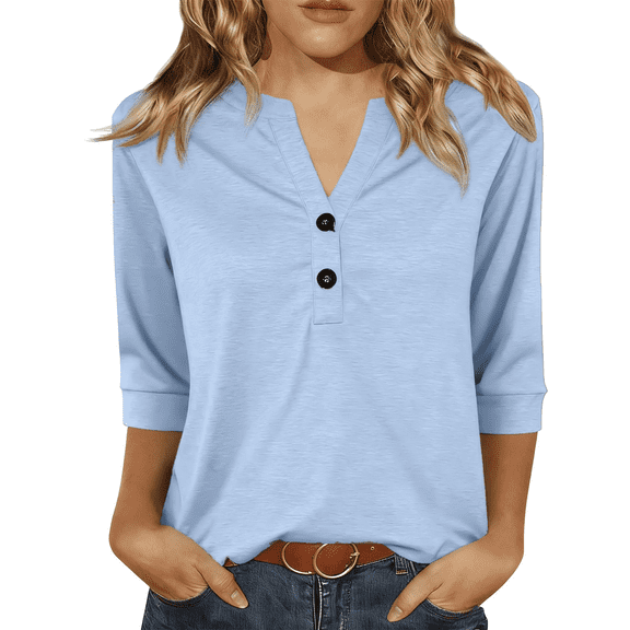 Lixiuxyad Women Basic Tee Casual Button Down Shirt Short Sleeve Blouse Top Soft Comfortable Stretch Knit Fabric Versatile Everyday Wear,Blue