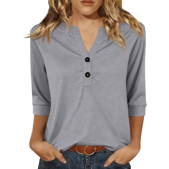 Lixiuxyad Women Basic Tee Casual Button Down Shirt Short Sleeve Blouse Top Soft Comfortable Stretch Knit Fabric Versatile Everyday Wear,Gray