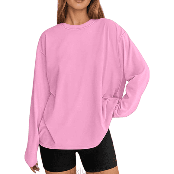 Lixiuxyad Women Basic Tee Fashionable Oversized Long Sleeve T Shirt Casual Basic Round Neck Fall Top For Everyday Wear,Pink