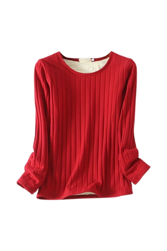Women Basic Tee Long Sleeve Thermal Shirt Soft Layered Base Layer Top For Winter Warm Comfort Fit,Red