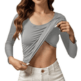 thumbnail image 1 of Lixiuxyad Women Basic Tee Seamless Moda Long Sleeve T Shirt With Built In Bra For Yoga Fitness And Everyday Comfort,Gray, 1 of 5