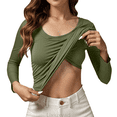 thumbnail image 1 of Lixiuxyad Women Basic Tee Seamless Moda Long Sleeve T Shirt With Built In Bra For Yoga Fitness And Everyday Comfort,Green, 1 of 5
