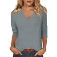 thumbnail image 1 of Lixiuxyad Women Basic Tee Women's Casual Loose Neck Printed Three Quarter Sleeve Tops Soft Comfortable Blouse Tee Shirt For Daily Wear Spring Summer Fashion,Gray, 1 of 5