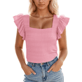 thumbnail image 1 of Lixiuxyad Women Basic Tee Women's Floral Print Short Sleeve Blouse Ruffle Hem Square Neck Tops Summer Fashion Casual Tunic Shirt For Ladies,Pink, 1 of 6