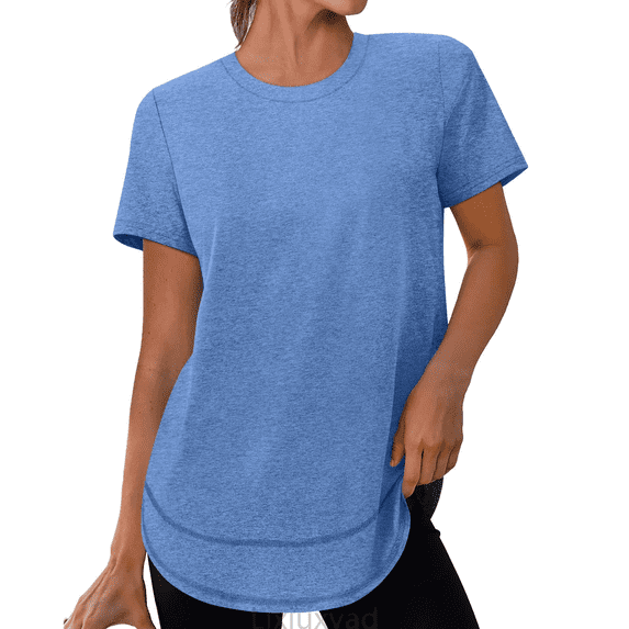 Lixiuxyad Women Basic Tee Women's Summer Casual Loose Fit Short Sleeve Round Neck Plain Color T Shirt Comfortable Breathable Fashion Top For Daily Wear,Blue