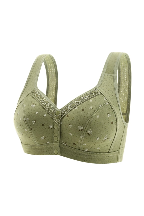 Women Bra Women's Front Side Buckle Lace Edge Without Steel Ring Movement Seamless Gathering Adjustment Yoga Sleep Large Bra