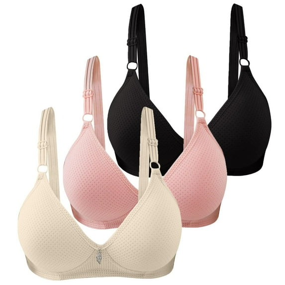 Lixiuxyad Women Bras Wireless plus Size 3PC Women's Solid Color Cup Gathered Breathable Side Fold Adjustable Shoulder Strap Large Bra Underwear