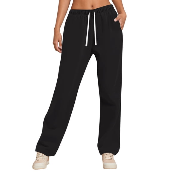 Lixiuxyad Women Casual Trousers Women's High Waisted Casual Pants Solid Color Wide Leg Loose Fit Comfortable Trousers With Pockets For Daily Wear Spring Autumn Winter Black