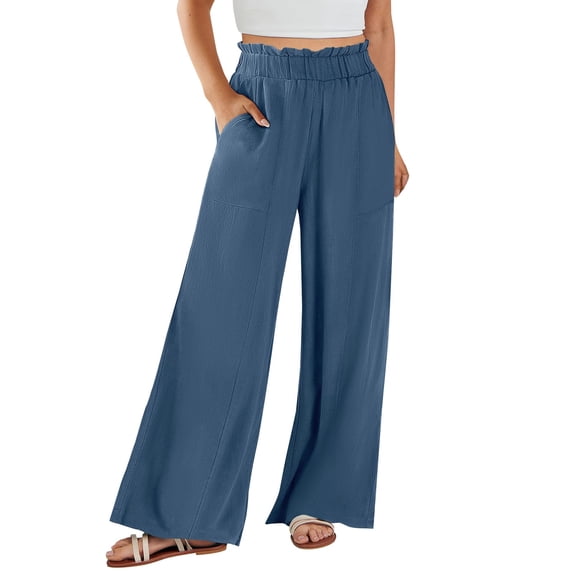 Lixiuxyad Women Casual Trousers Womens Daily Elastic Waist Workout Trousers Solid Long Pants Loose Casual Pockets Trousers Blue