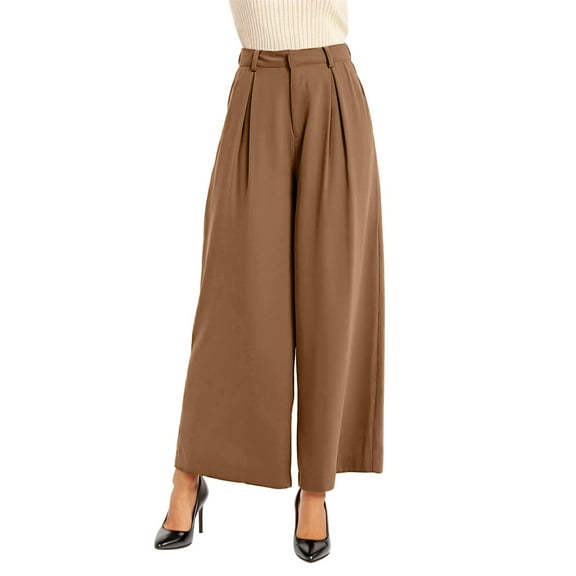 Lixiuxyad Women Drawstring Pants Women High Waist Casual Wide Leg Long Palazzo Pants Trousers Regular Size Brown