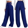 thumbnail image 1 of Lixiuxyad Women Drawstring Pants Women's Autumn And Winter Solid Color Fleece Casual And Comfortable Sports Pocket Lace Up Wide Leg Straight Leg Sweatpants Blue, 1 of 6