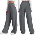 thumbnail image 1 of Lixiuxyad Women Drawstring Pants Women's Autumn And Winter Solid Color Fleece Casual And Comfortable Sports Pocket Lace Up Wide Leg Straight Leg Sweatpants Gray, 1 of 6