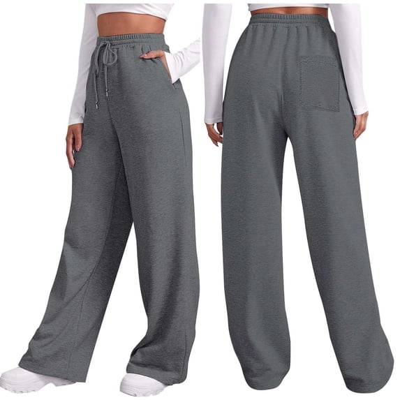Lixiuxyad Women Drawstring Pants Women's Autumn And Winter Solid Color Fleece Casual And Comfortable Sports Pocket Lace Up Wide Leg Straight Leg Sweatpants Gray