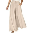 thumbnail image 1 of Lixiuxyad Women Flowy Long Pants Drawstring High Waist Casual Wide Leg Long Palazzo Pants Trousers Beige, 1 of 5