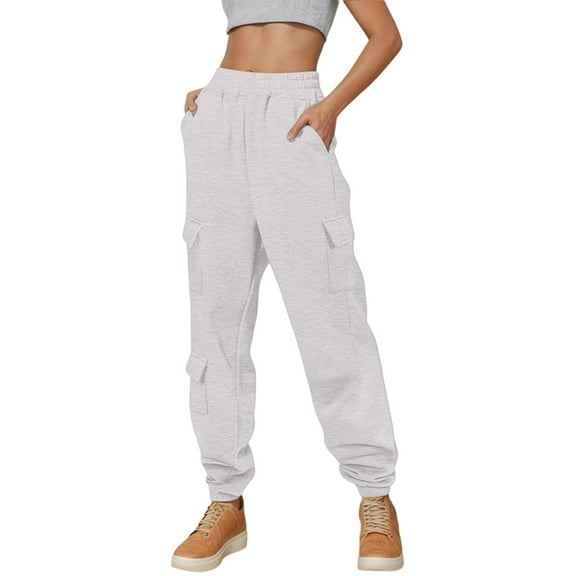 Lixiuxyad Women Flowy Pants Casual Pants Drawstring Design Utility Joggers Pocket Trousers Comfortable Long Length Bottoms For Everyday Wear White