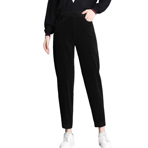 Lixiuxyad Women Flowy Pants Women's Corduroy Fabric With Velvet Winter Solid Color Casual Pants Black
