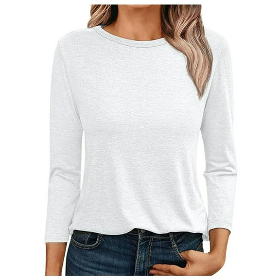 Lixiuxyad Women'S T Shirts Women's Fashion Casual Solid Color Top 3/4 Long Sleeve Casual Loose Crew Neck T Shirt Shirt Top,White XL