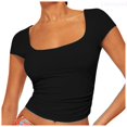 thumbnail image 1 of Lixiuxyad Women Short Sleeve Basic T Shirt Summer Scoop Top Outing Layered Slim Fit Top Casual Summer,Black L, 1 of 7