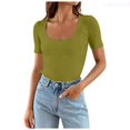 thumbnail image 1 of Lixiuxyad Women Short Sleeve Square Neck T Shirts Summer Slim Fitted Ribbed Knit Basic Casual Tee Tops Trendy Casual,Green M, 1 of 7
