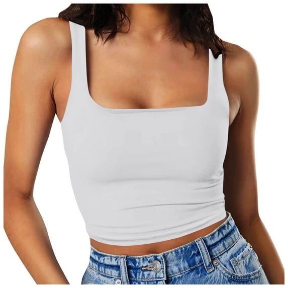Lixiuxyad Women Strap Camisole Women Sleeveless Vest Square Neck Double Layer Fitness Casual Short Top Vest(White XL)