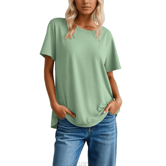 Lixiuxyad Women T-Shirt Classic Solid Color Casual Tee Shirt Basic Comfortable Soft Everyday Blended Short Sleeve For Ladies,Green