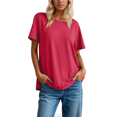 thumbnail image 1 of Lixiuxyad Women T-Shirt Classic Solid Color Casual Tee Shirt Basic Comfortable Soft Everyday Blended Short Sleeve For Ladies,Pink, 1 of 5