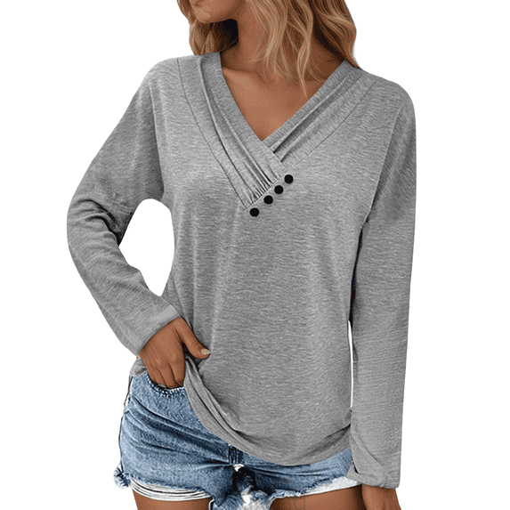 Lixiuxyad Women T-Shirt Women's Casual Long Sleeve Crew Neck T Shirt Basic Solid Color Top For Everyday Wear Comfortable Relaxed Fit Tee,Gray