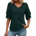 thumbnail image 1 of Lixiuxyad Women T-Shirt Womens V Neck Loose Fit T Shirt Double Layer Flounce Short Sleeve Top,Green, 1 of 6