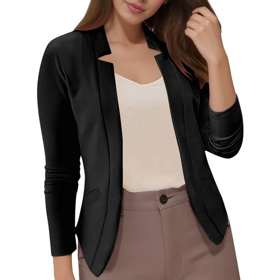 Lixiuxyad Women Trendy Jacket Women's Casual Jacket Autumn Winter Fashion Solid Color Pocket Slim Fit Outwear Tops Coat For Daily Wear Black